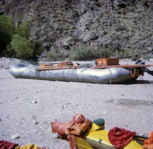 hatch river raft on the beach of the colorado river