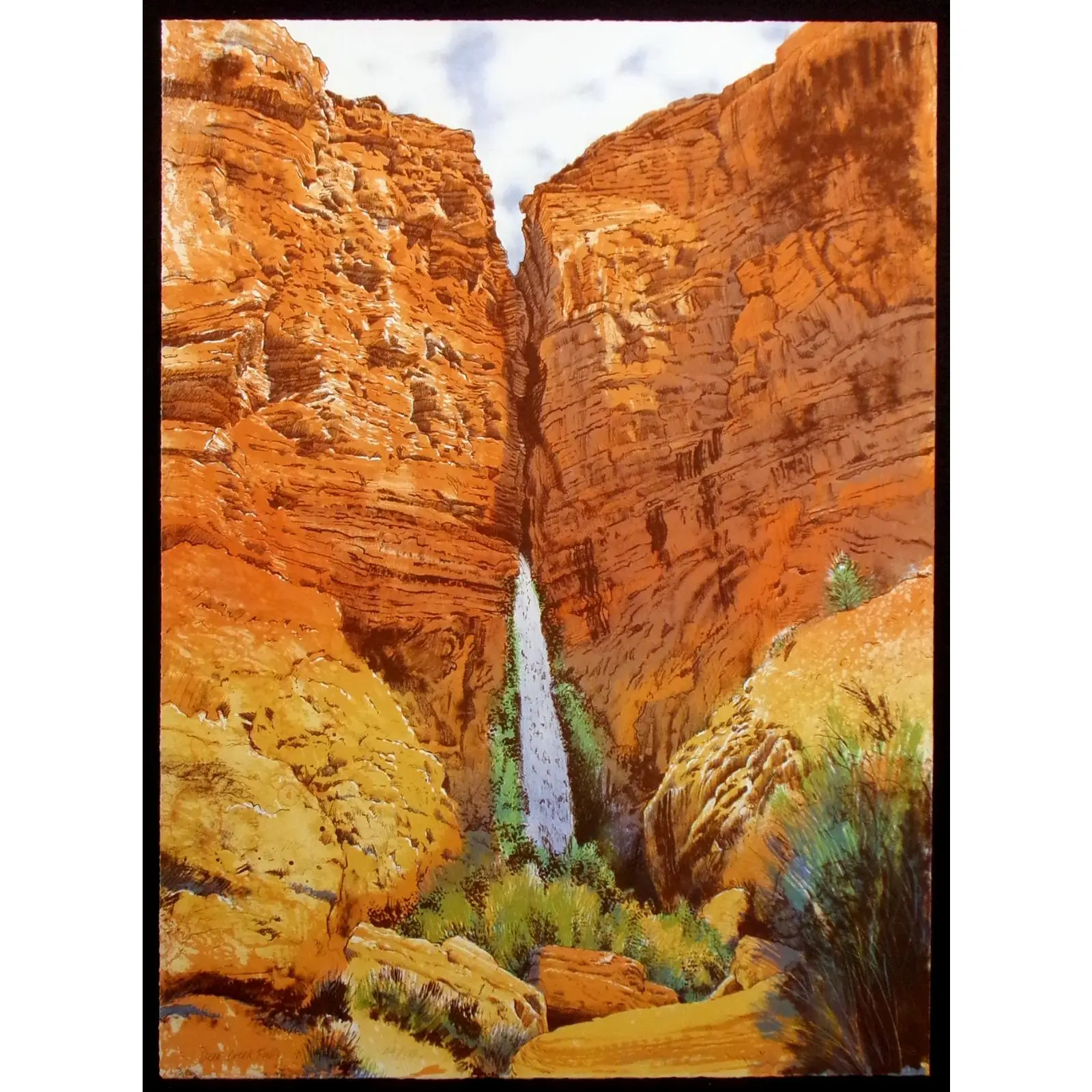 painting of Deer Creek Falls in Grand Canyon, created in the early 1980s by artist Merrill Mahaffey