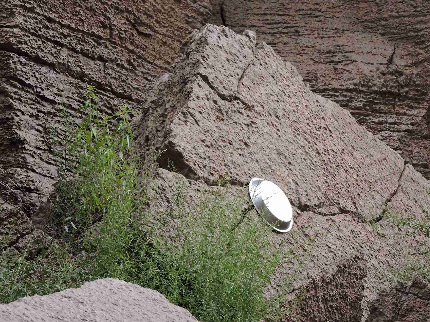 Shorty Burton Pie Plate posted on rock near Upset Rapid