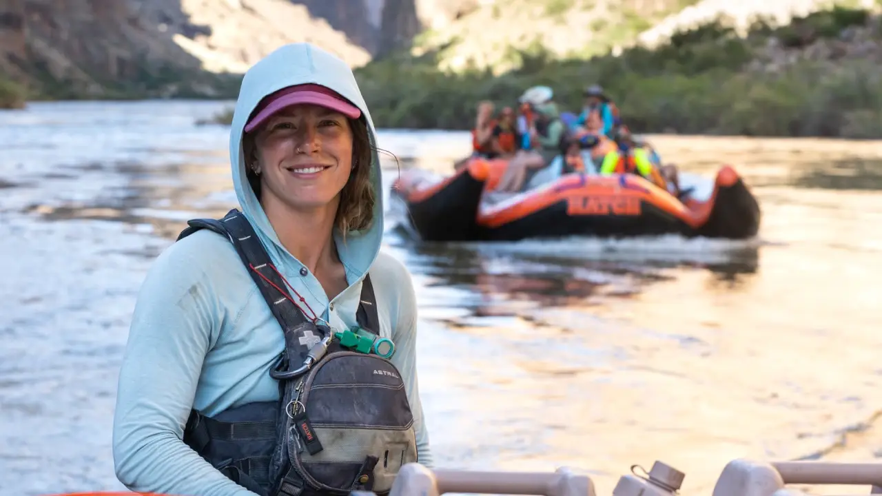 Hatch River Expeditions Guide in front of Colorado River