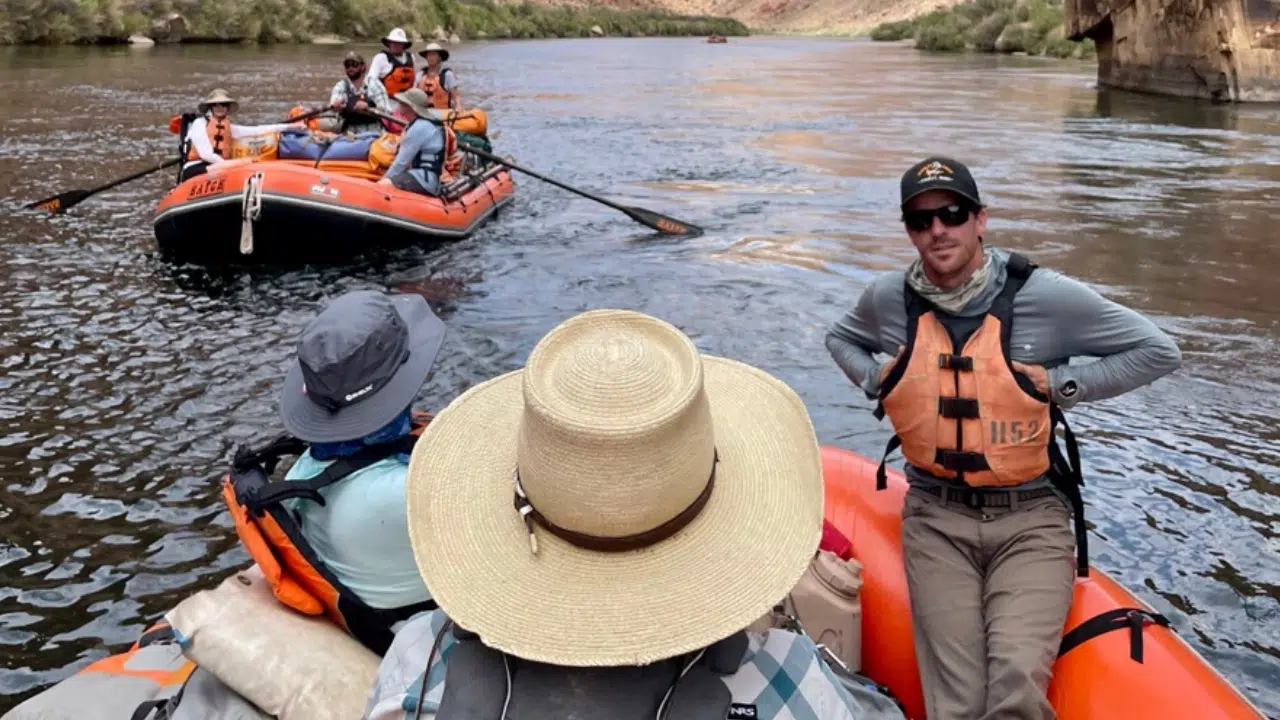 People on oar boat on 12 day full grand canyon trip with Hatch River Expeditions