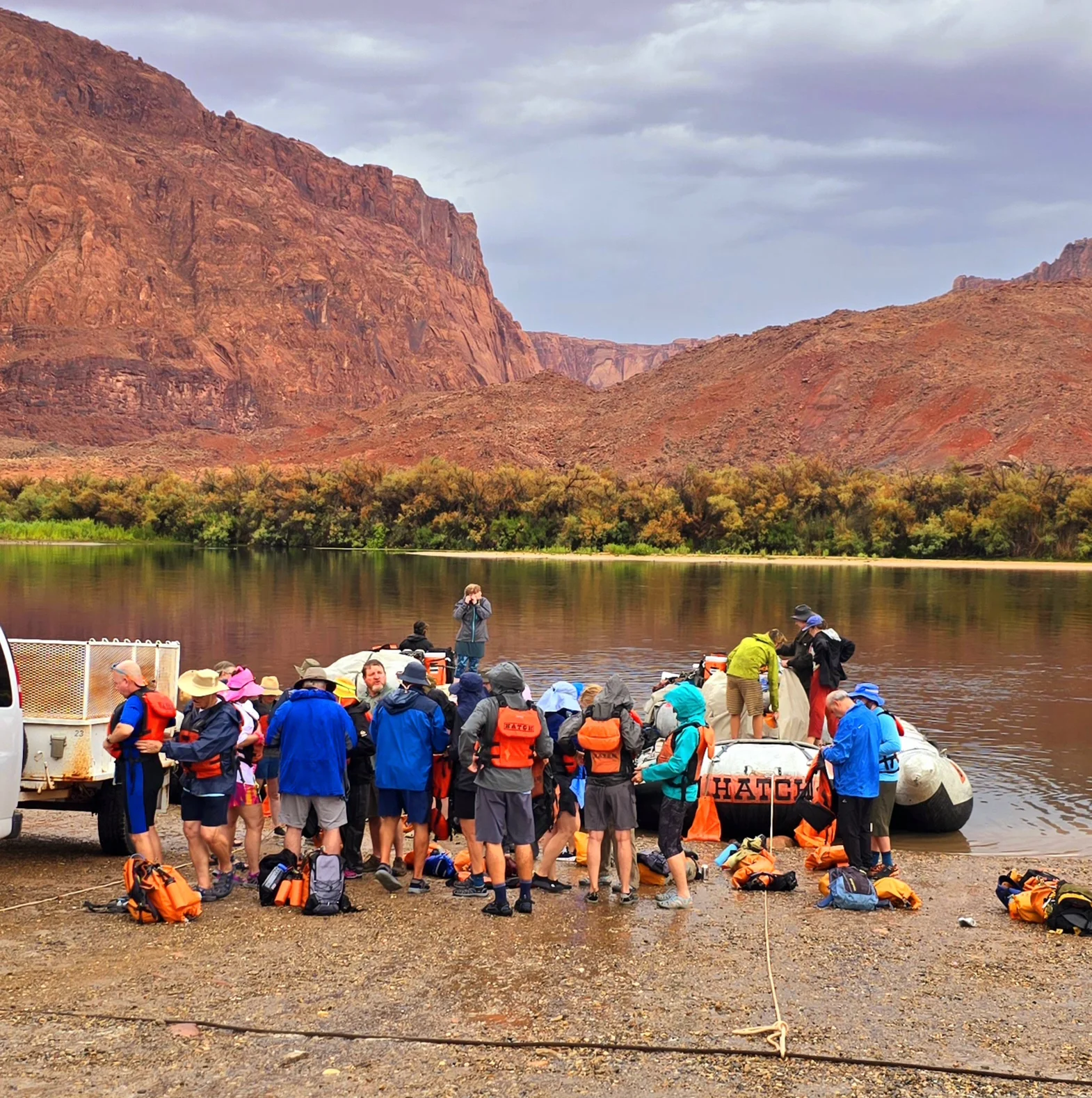 group getting pre trip education for grand canyon rafting trip with Hatch River Expeditions