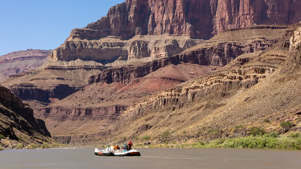 Motor raft in Colorado River Hatch River Expeditions Boat