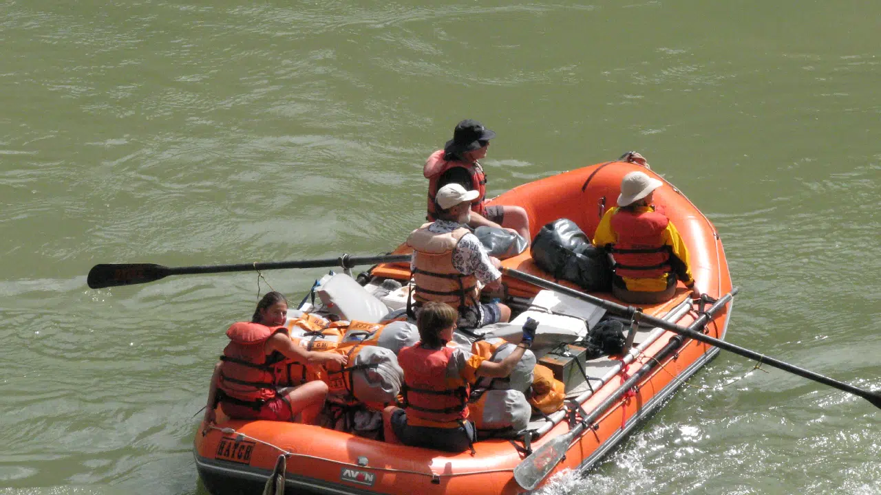 Oar powered boat on Colorado River With person rowing