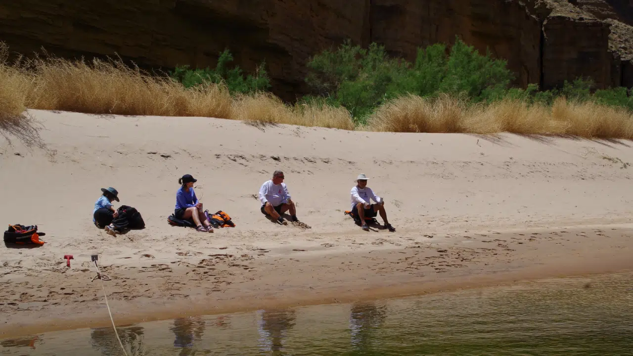 Peopl on beach on Grand Canyon Trip with Hatch River Expeditions