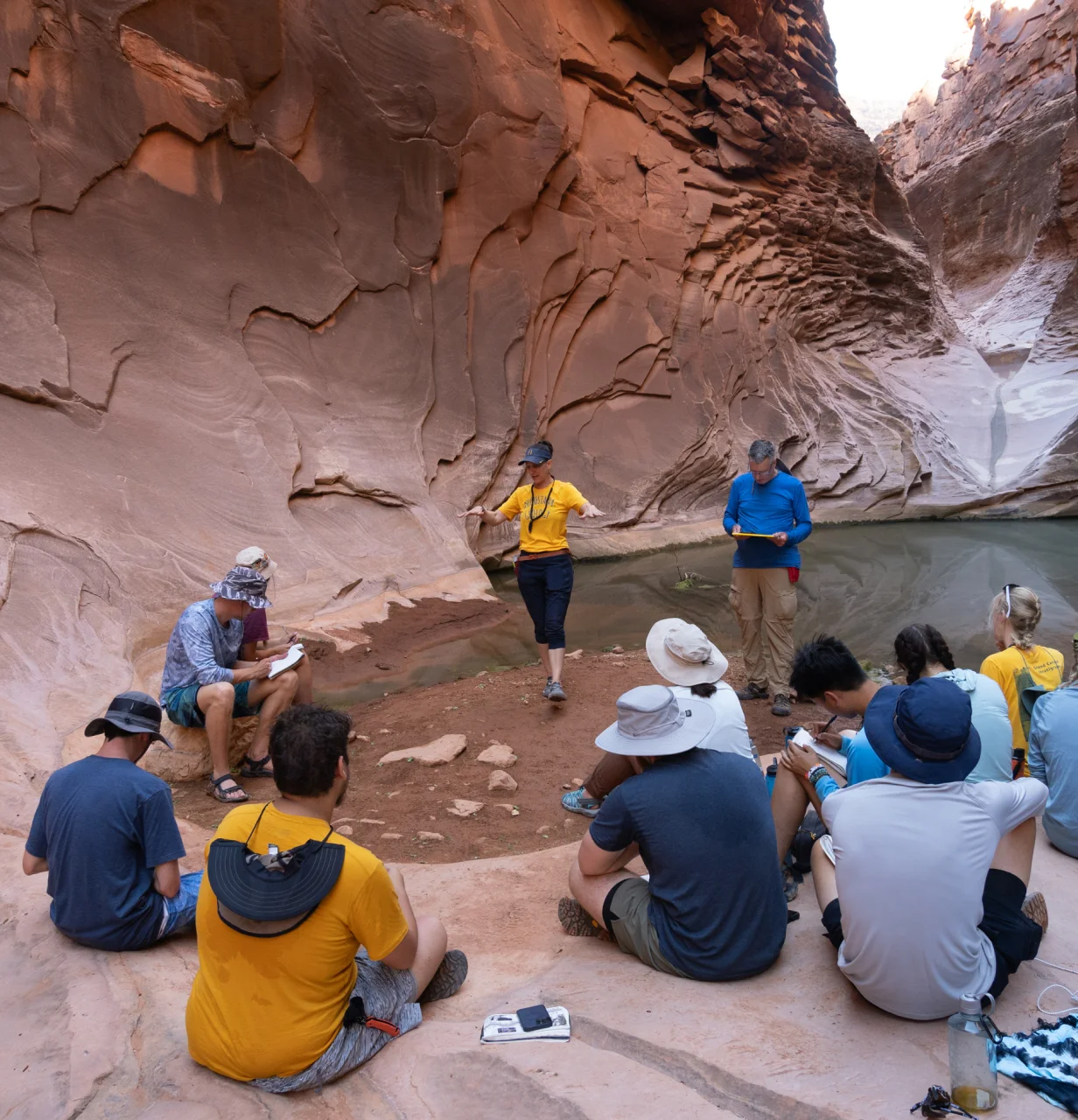 group getting pre trip education for grand canyon rafting trip with Hatch River Expeditions