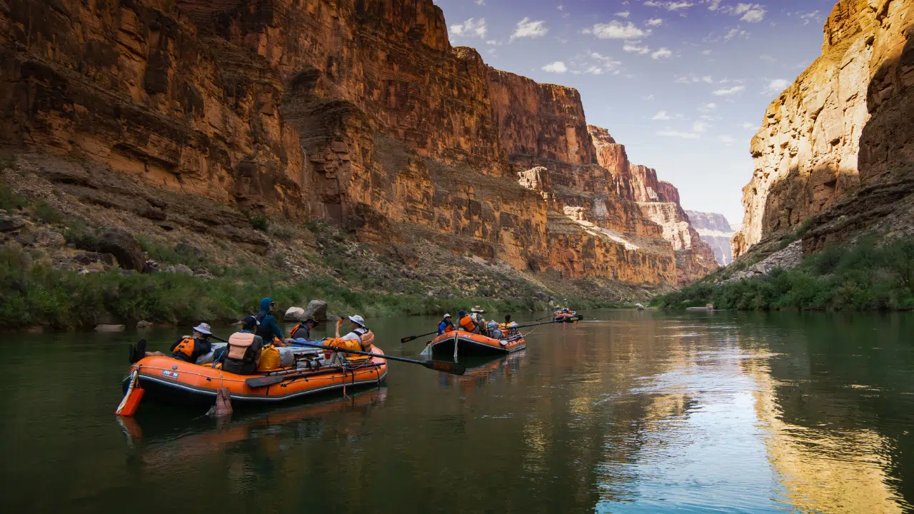 Oar Boats with people on them on Colorado River 12 day Full Canyon Trip with Hatch River Expeditions