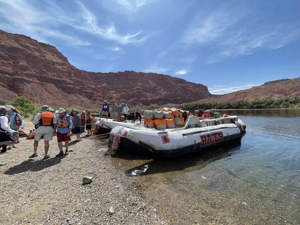 Guests loading up motor boat