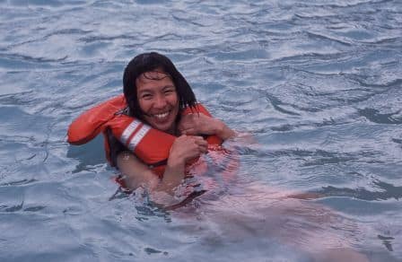 Hatch Guests floats in lifejacket 