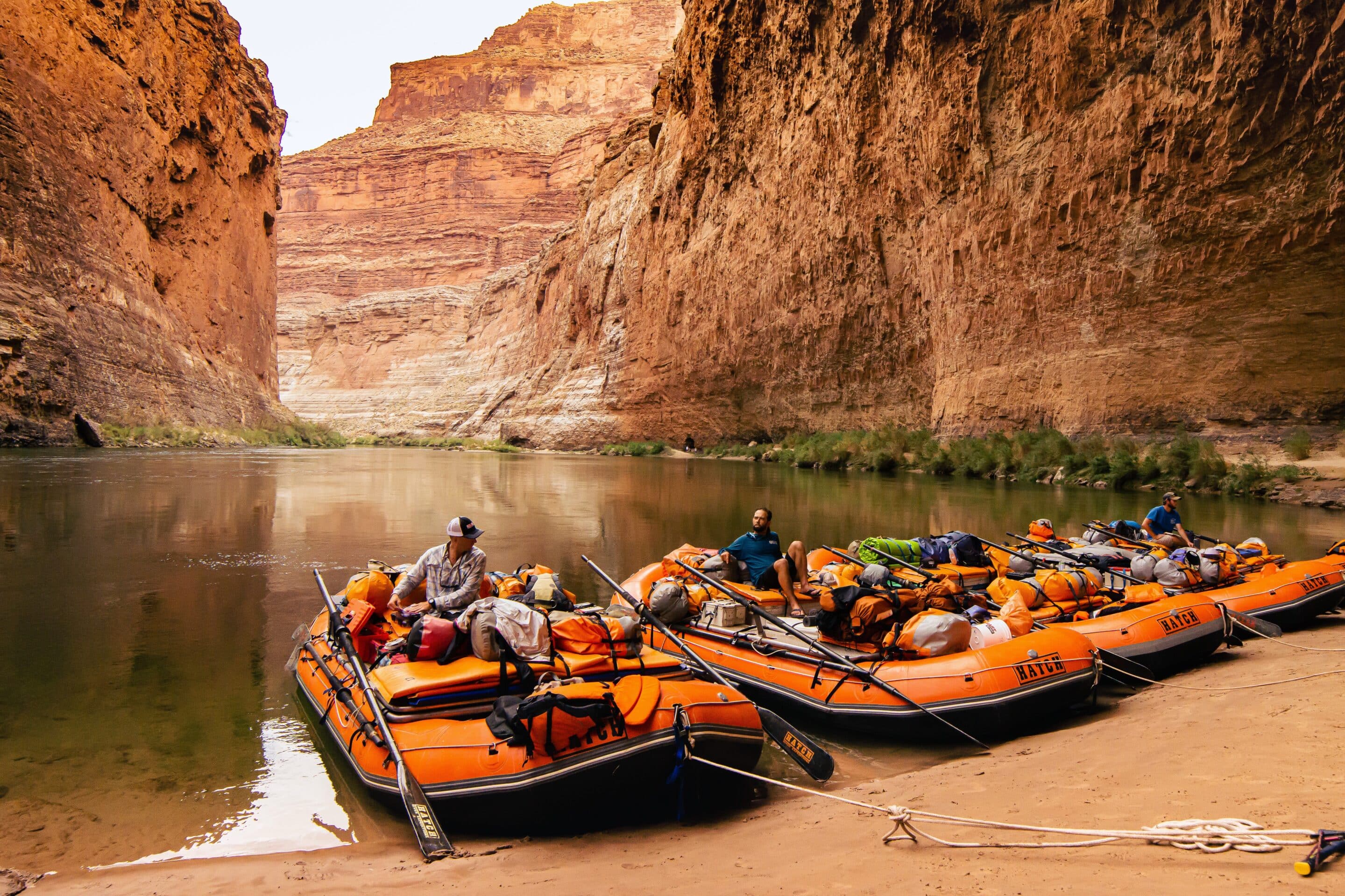 Oar boats tied up at Redwall Cavern