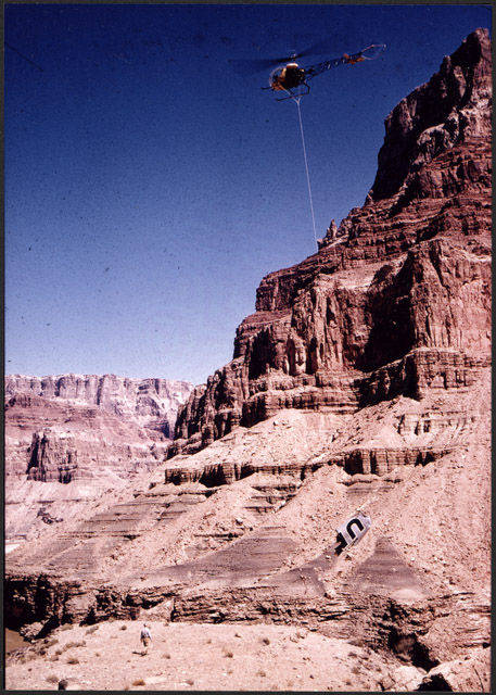 1956 Helicopter removing wreckage from the site of the historic tragedy in Grand Canyon. Credit-NAU Cline Library.