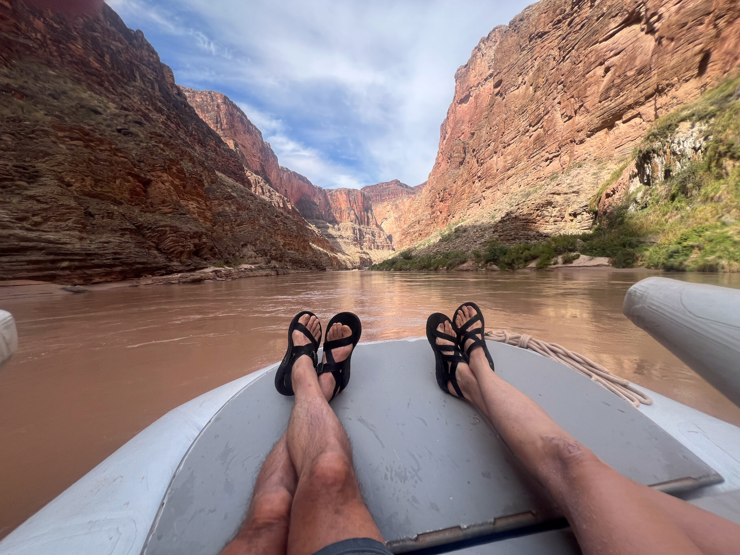 Guests legs on front of boat wearing sandals (an excellent gift idea) Credit: Amy Horn Guests legs on front of boat wearing sandals (an excellent gift idea) Credit: Amy Horn