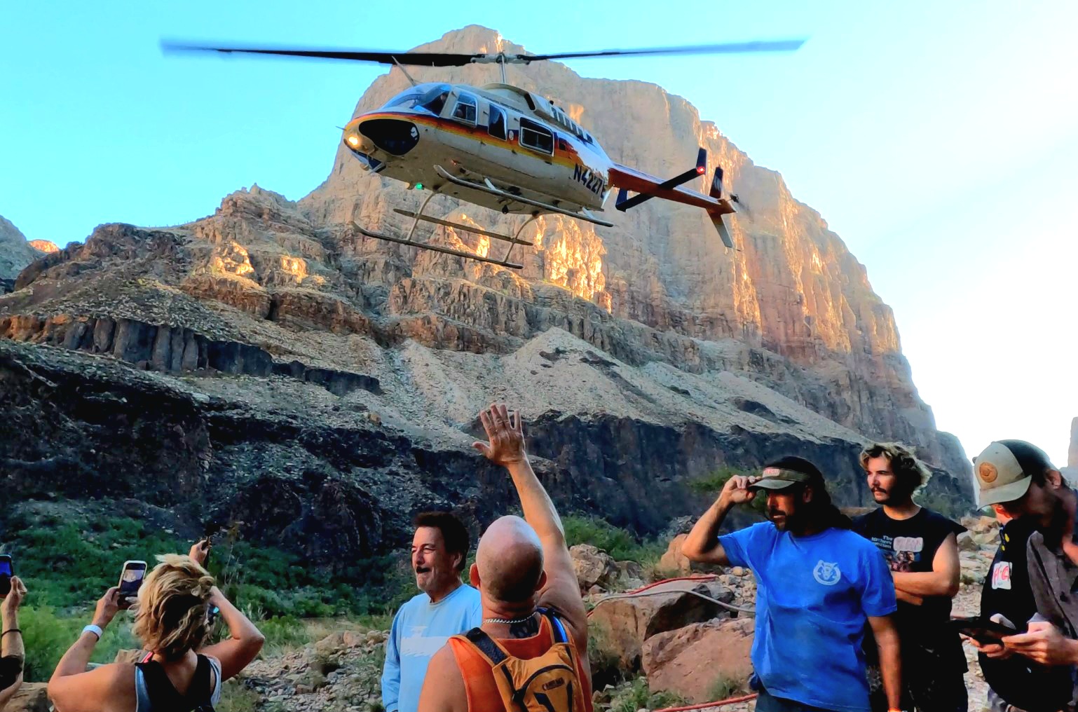 Helicopter transporation at the end of a Grand Canyon rafting trip is one of the many perks guests liked about their Hatch trips. Photo credit: Victor Linares.