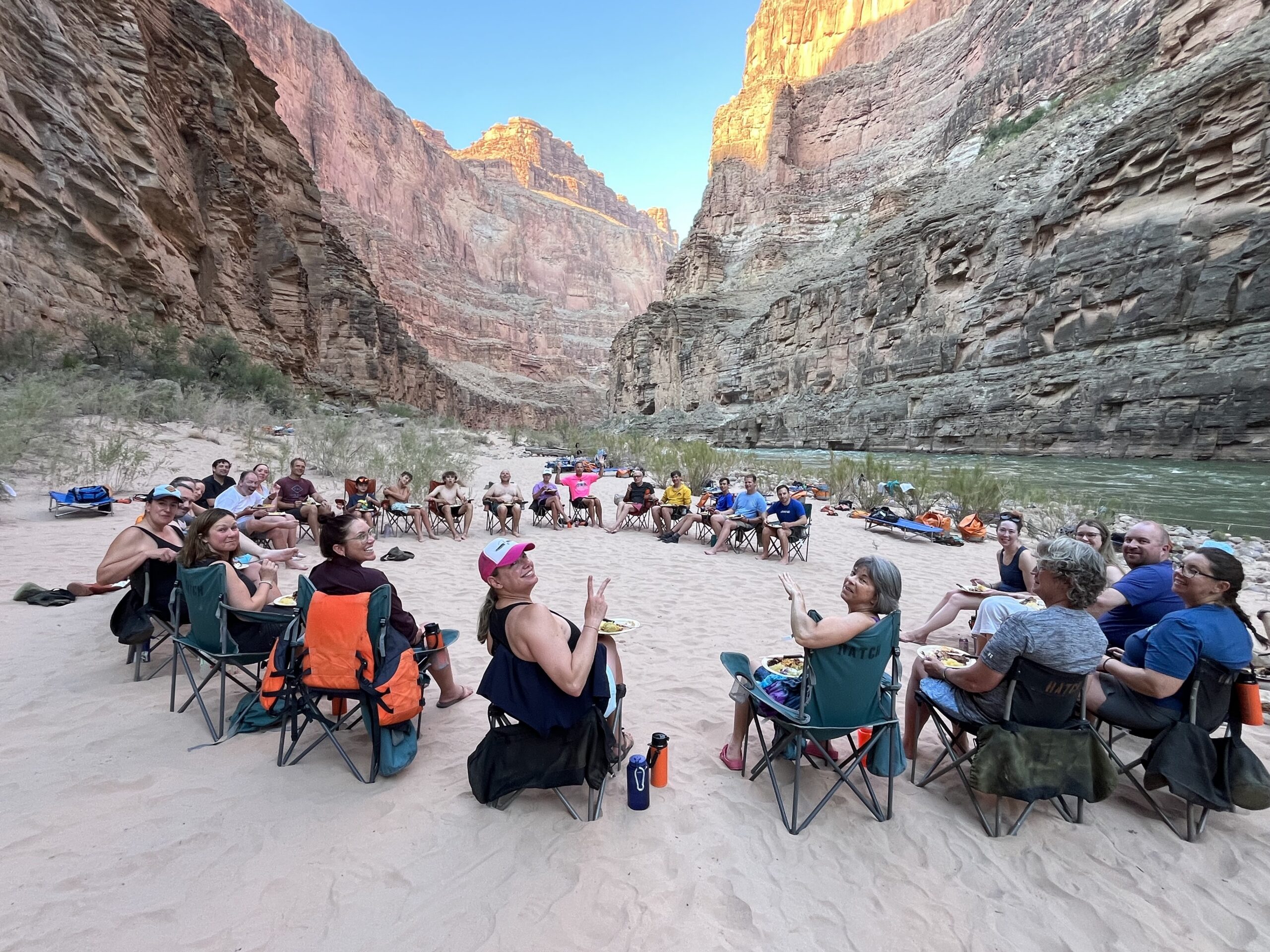 Hatch guests who have gathered their chairs into a circle in the evening to relax and socialize. Photo credit: Andy Hawk.